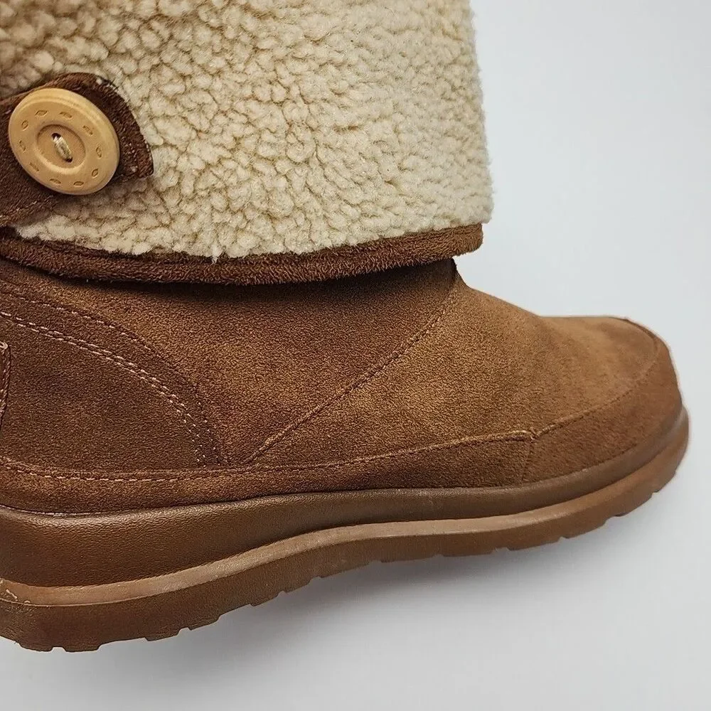 Skechers Boots Chestnut Brown Faux Sherpa Suede Women 10 Flat SN48676 Shoe Ankle